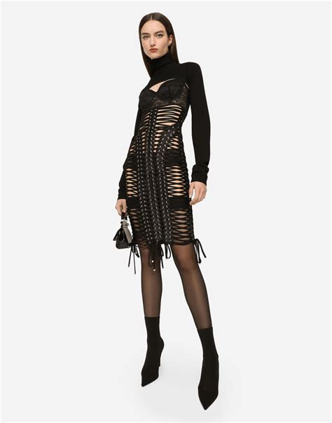 KIM DOLCE&GABBANA Midi dress with eyelets and lacing